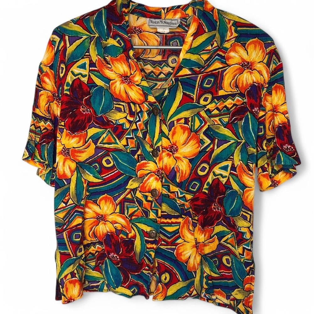 Vintage Norton McNaughton Tropical Hawaiian Funky Top 14 Vacation Made in USA